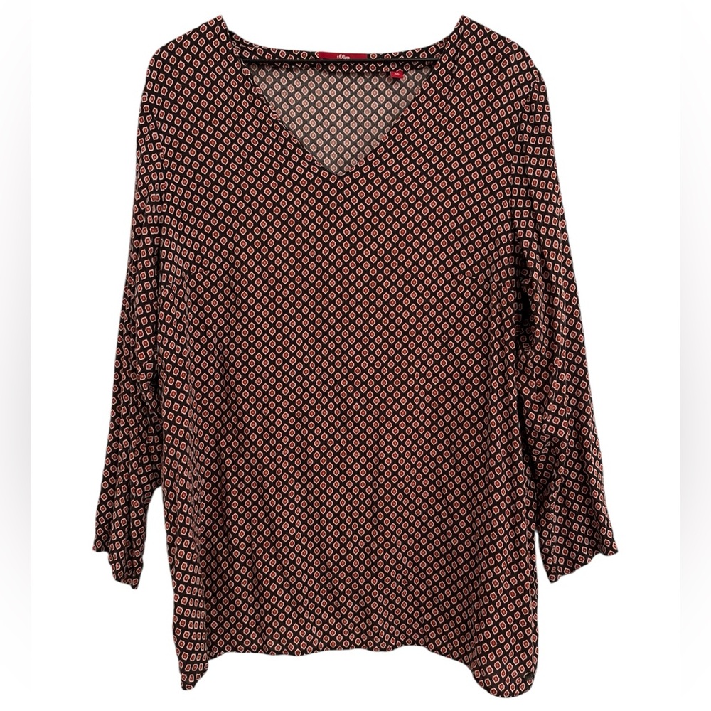 s.Oliver V-Neck Geometric Diamond Print Long Sleeve Blouse